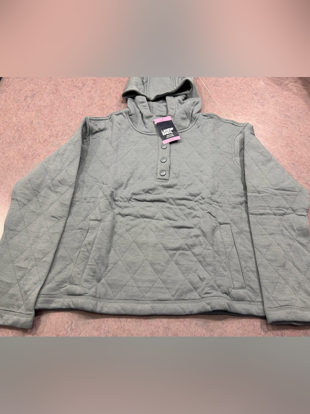 Lands' End Quilted Hooded Pullover in Sage
